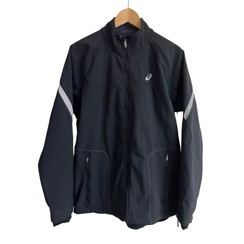 Asics Mens Black Full Zip Reflective Running Jacket Fleece Lined Size L